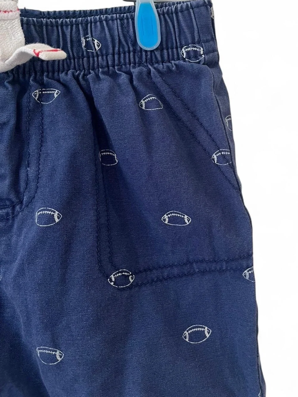 100% Cotton Soft Canvas Carters Poplin Shorts Navy Blue White Football Print GUC